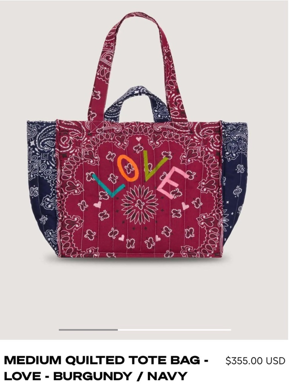 Call it by Your Name Medium CABAS Quilted Tote Bag - Burgundy/Navy
